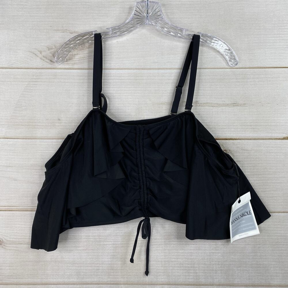 Hanna Nikole Swimsuit Top 1 Piece Top Only 22W Black Ruffle Off Shoulder NWT